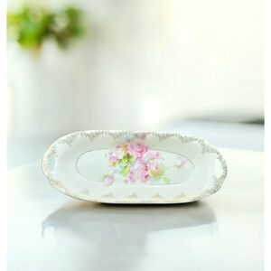 Antique Prussia Porcelain Rose Celery/Relish Dish